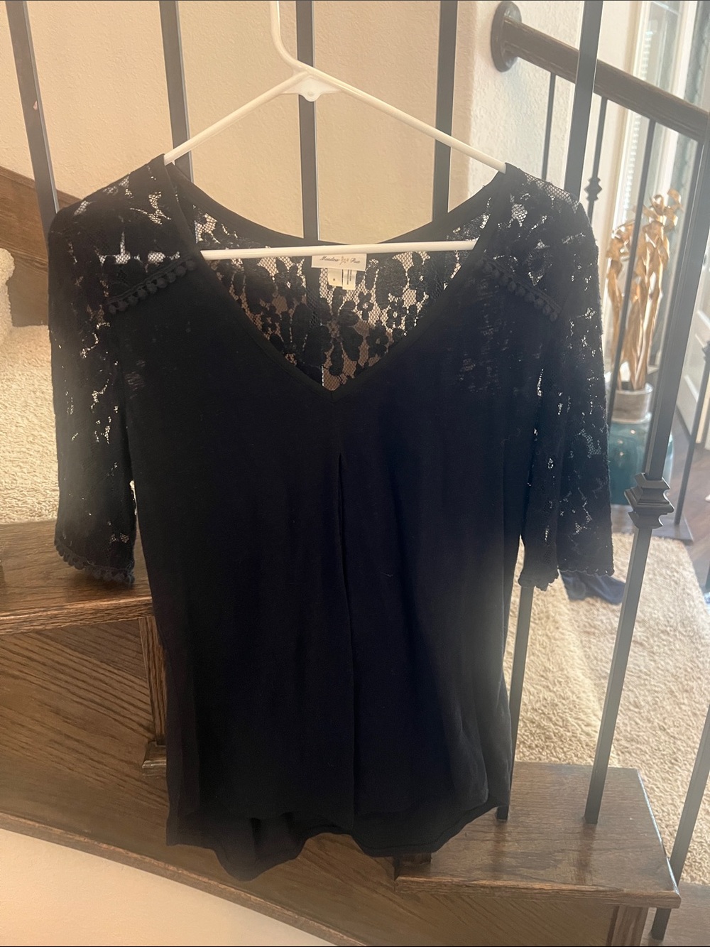 Anthropologie Black Lace Sleeve V-Neck Blouse